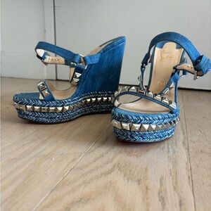 Christian Louboutin Denim Blue Studded Wedges